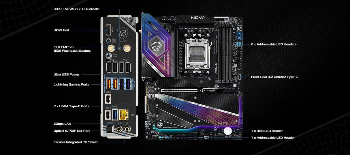 ASRock X870 Nova WiFi AM5 ATX HDMI/USB-C DDR5 - AMD Sockel AM5 (Ryzen Zen4) - ATX (90-MXBT20-A0UAYZ)
