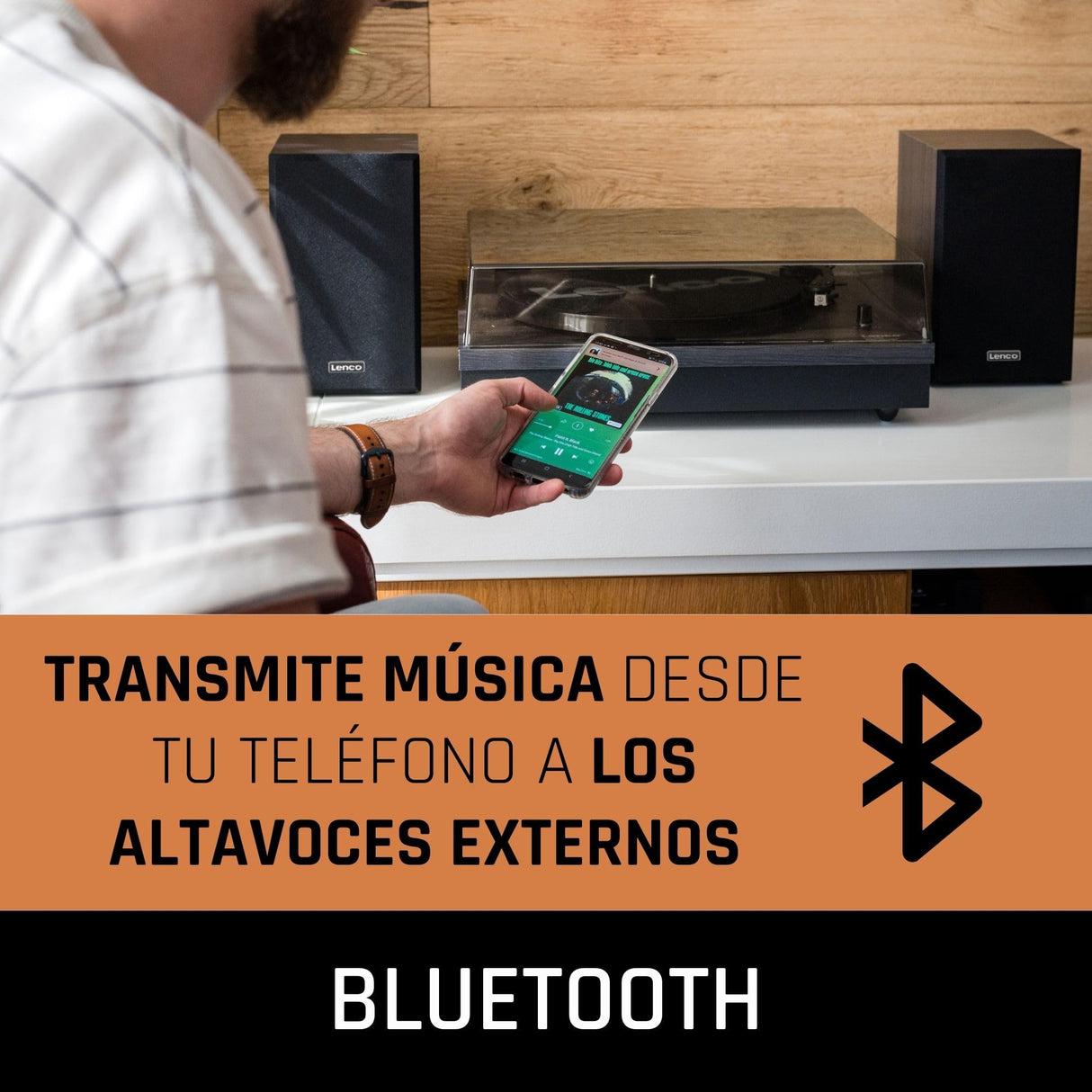 Lenco LS-300 - Giradiscos Hi-Fi con Bluetooth - Con altavoces externos 2 x 10 W RMS - Transmisión por correa - Apagado automático - Carcasa MDF - Negro