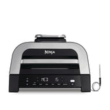 Ninja MAX 6 en 1 Freidora de aire y parrilla de interior, 6 funciones de cocción sin humo, cocina hasta 6 hamburguesas, capacidad de 3,8 l, incluye termómetro digital para carne, gris/plata, DG551EU