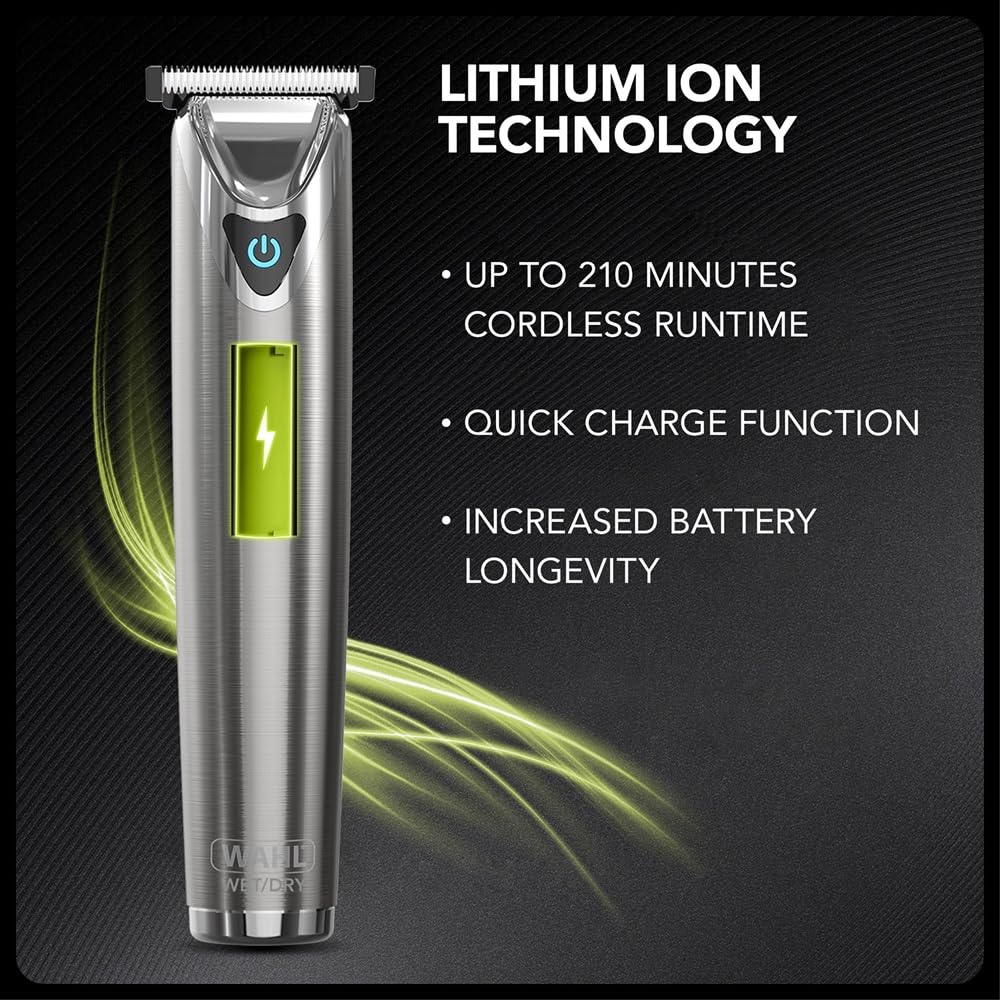 WAHL Washable Stainless Steel Multigroomer, recortadora de barba y barba incipiente para hombres, recortadora de nariz y orejas, set de cuidado masculino, totalmente lavable, sin cable