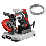 Einhell Sierra de banda con batería TE-MB 18/127 Li-Solo Power X-Change (18 V, 115 mm altura de corte, 127 mm anchura de corte, bastidor inferior, luz LED, incl. 2 bandas de sierra, sin batería)