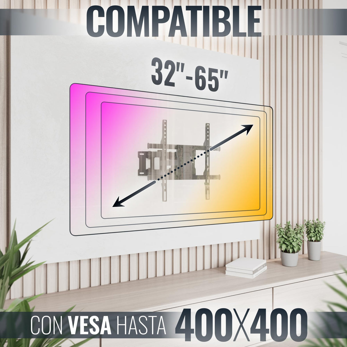 RICOO Soporte TV Pared 32-65" Pulgadas (81-165cm) S7244 Brazo articulado Giratorio Inclinable Colgador televisión Universal VESA 200x200-400x400 Negro