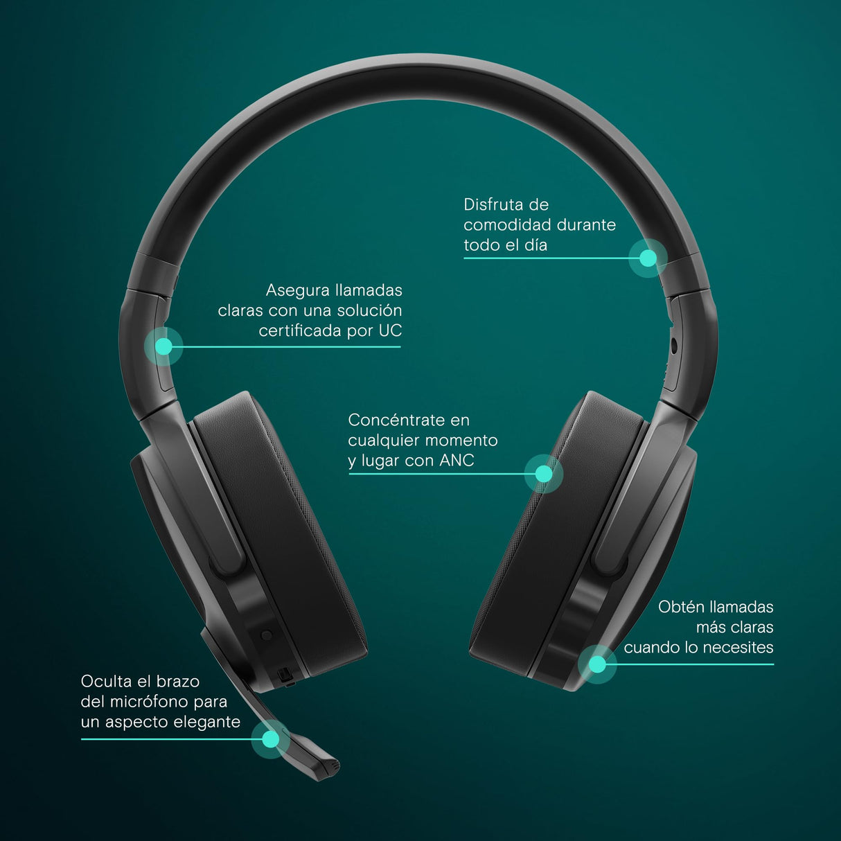 EPOS Auriculares con micrófono SENNHEISER C50 | Auriculares inalámbricos con Noise Cancelling, batería de hasta 46 Horas y tecnología BrainAdapt™