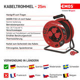 Emos P08225 Enrollacables Profesional alargador, de la Empresa, Grado de protección IP44, m de Cable con 4 enchufes Schuko, 1,5 mm2 Goma, para Uso Exterior, 25 Meter