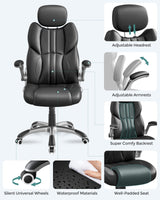 SONGMICS Silla de Oficina, Silla Gaming Ergonómica, Mecanismo de Inclinación, Apoyabrazos Plegables, Ruedas Universales, Altura Ajustable, Silla Racing, Negro Tinta OBG65BK