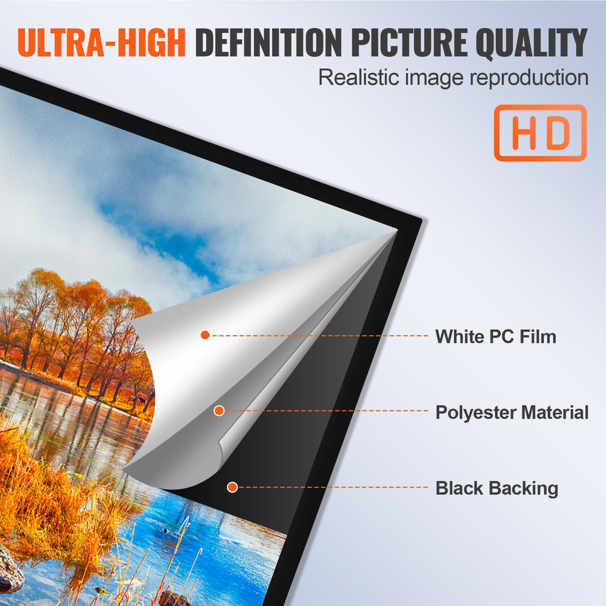 VEVOR Pantalla de Proyector Diagonal 100 Pulgadas de 16: 9, Pantalla de Cine 4K, Proyector Marco de Aluminio, 221 x 124 cm para Películas Portátil Montaje en Pared al Aire Libre, Negro