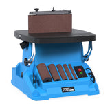 Güde GSBSM 500 - Lijadora de banda de husillo (230 V, 500 W, 2000 min-1, velocidad del husillo, 8 m/s, oscilante, dispositivo 2 en 1, conversión sin herramientas, mesa ajustable 0-45°, incluye