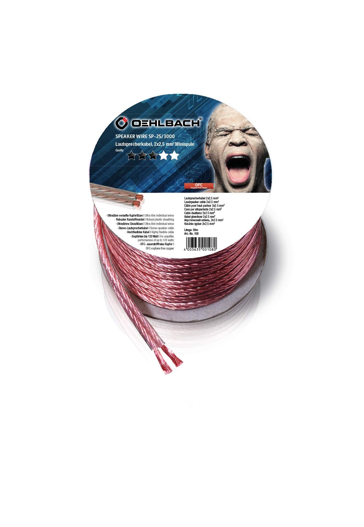 Oehlbach 108 - Cable de altavoz estéreo, 30 m
