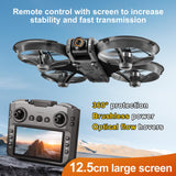 OBEST Drone con cámaras dobles, control remoto de pantalla de 4,5 pulgadas, juguete volador con luz nocturna LED, cámara ajustable de 90°, con tarjeta SD, 2 baterías
