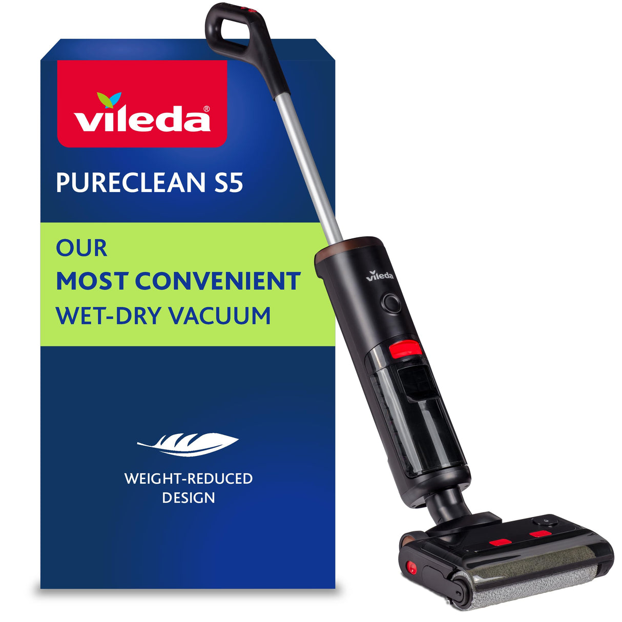 Vileda PureClean S5 Aspirador inalámbrico para Limpieza en seco y húmedo, Negro