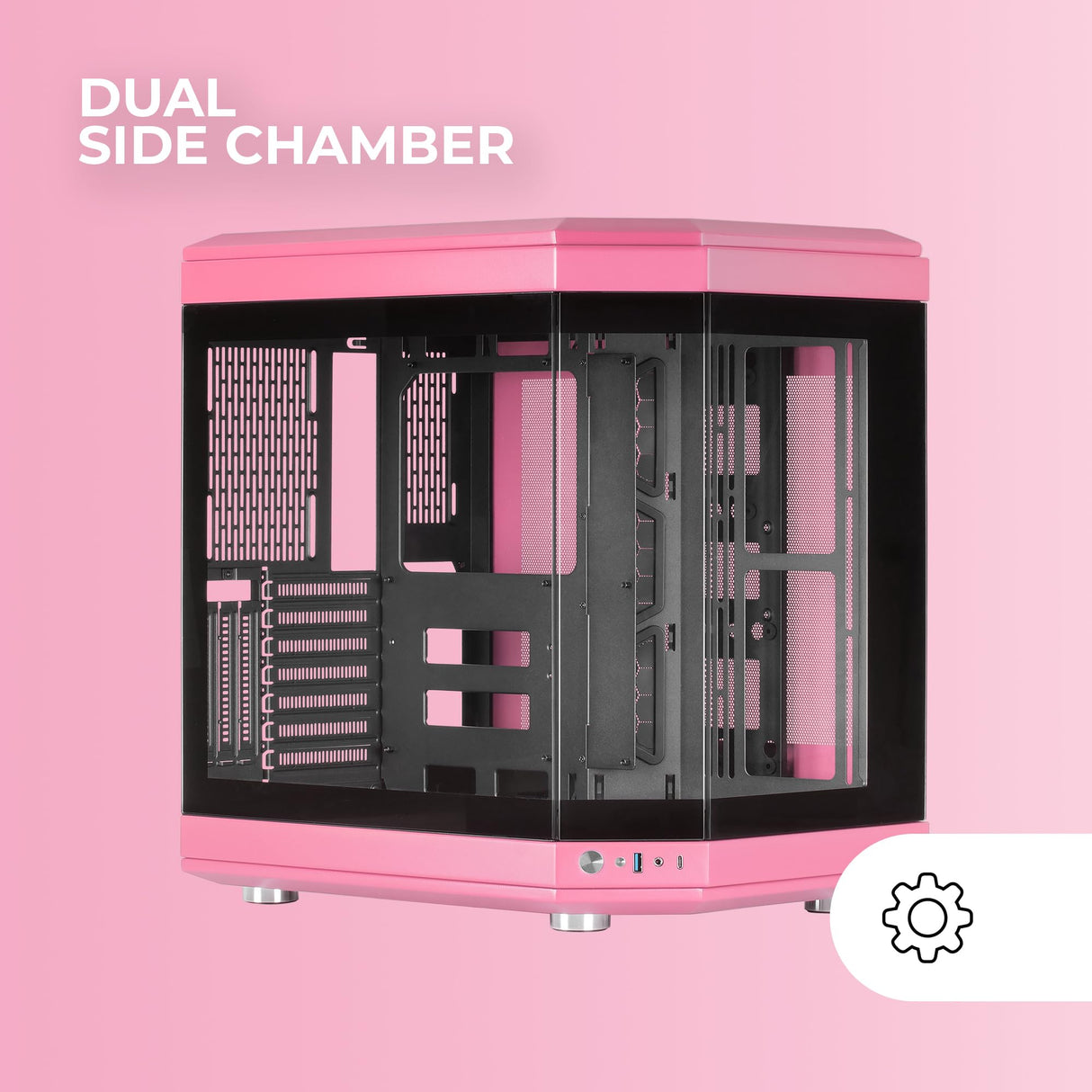Mars Gaming MC-3T, Caja Gaming Custom ATX, Triple Ventana Cristal Templado Continuo, Soporte Refrigeración Líquida Completo, Cámara Dual Lateral, 3X Slots PCI Verticales, USB-C y USB 3.0, Rosa