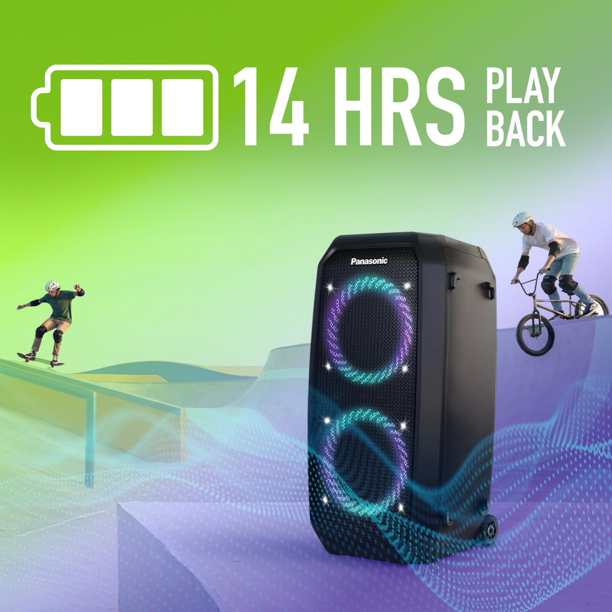 Panasonic SC-BMAX30 Altavoz Portátil para Fiestas con Bluetooth, Luces Integradas, Entrada Bass Reflex, 320 W, 14h de autonomía, USB, IPX4, Entradas para Guitarra y Micrófono para Karaoke, Negro