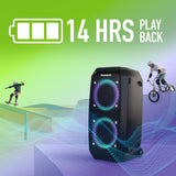 Panasonic SC-BMAX30 Altavoz Portátil para Fiestas con Bluetooth, Luces Integradas, Entrada Bass Reflex, 320 W, 14h de autonomía, USB, IPX4, Entradas para Guitarra y Micrófono para Karaoke, Negro