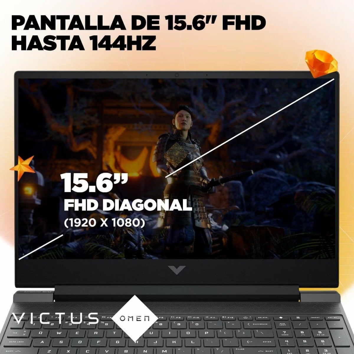 HP Victus 15-fa2003ns - Ordenador portátil Gaming de 15.6" FHD (Intel Core i7-13620H, 16GB RAM, 512GB SSD, NVIDIA GeForce RTX 3050, FreeDOS) Black- Teclado QWERTY Español