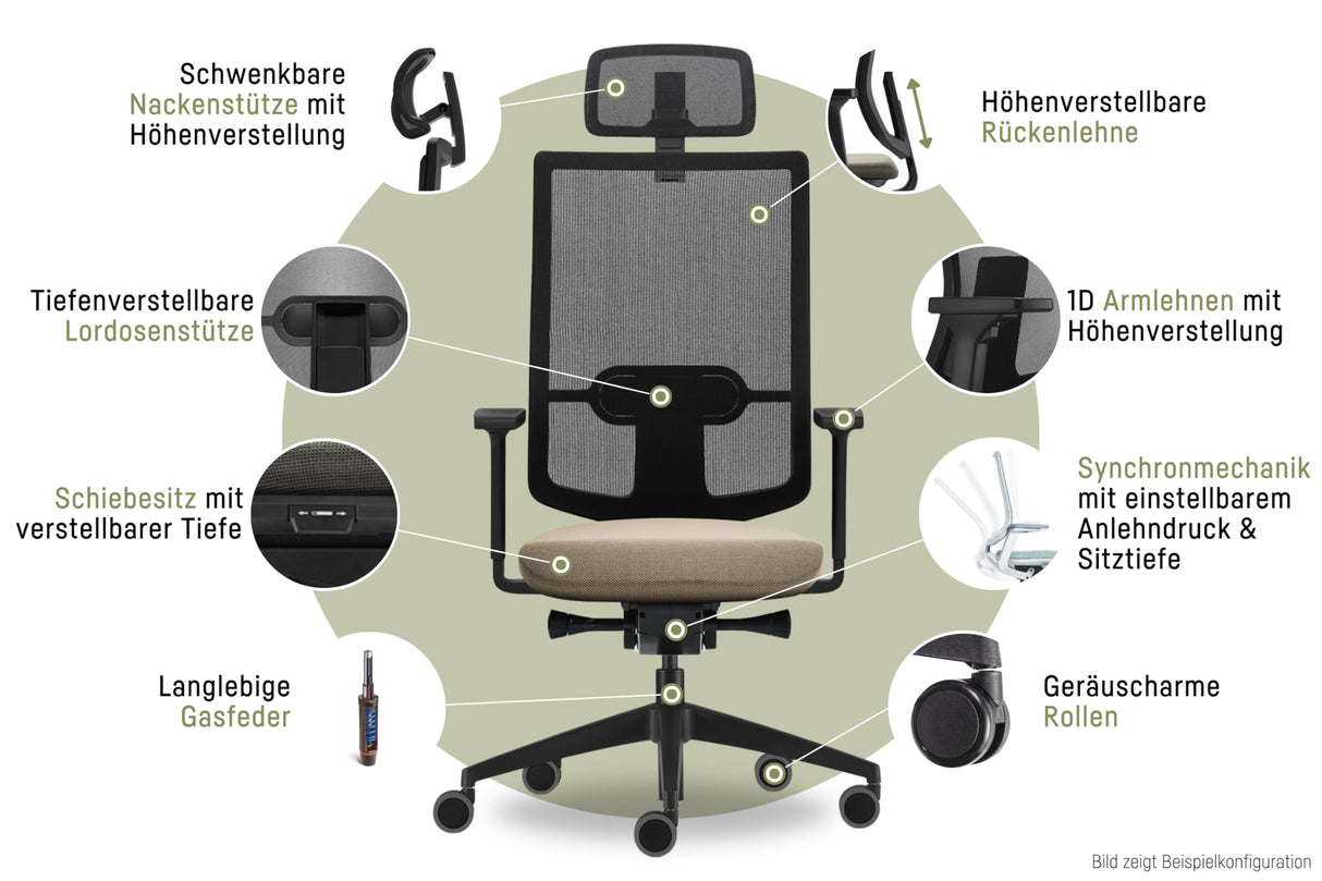 Sedus, Se:do Pro Light 2 - Silla de Oficina ergonómica, Membrana de Red, Color Negro, Soporte Lumbar, Soporte para el Cuello, Altura Regulable