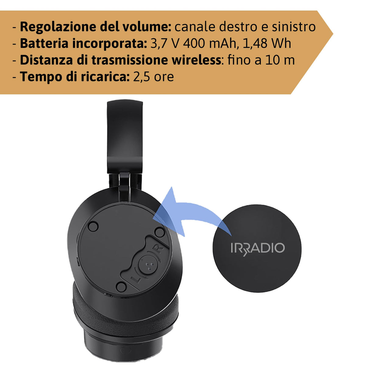 Auricular Adicional inalámbrico + BT IRRADIO IR-Sigma Plus, Ideal para TV, películas, música, Juegos, Audio inmersivo multiusuario, Ecualizador, Uso Interior/Exterior
