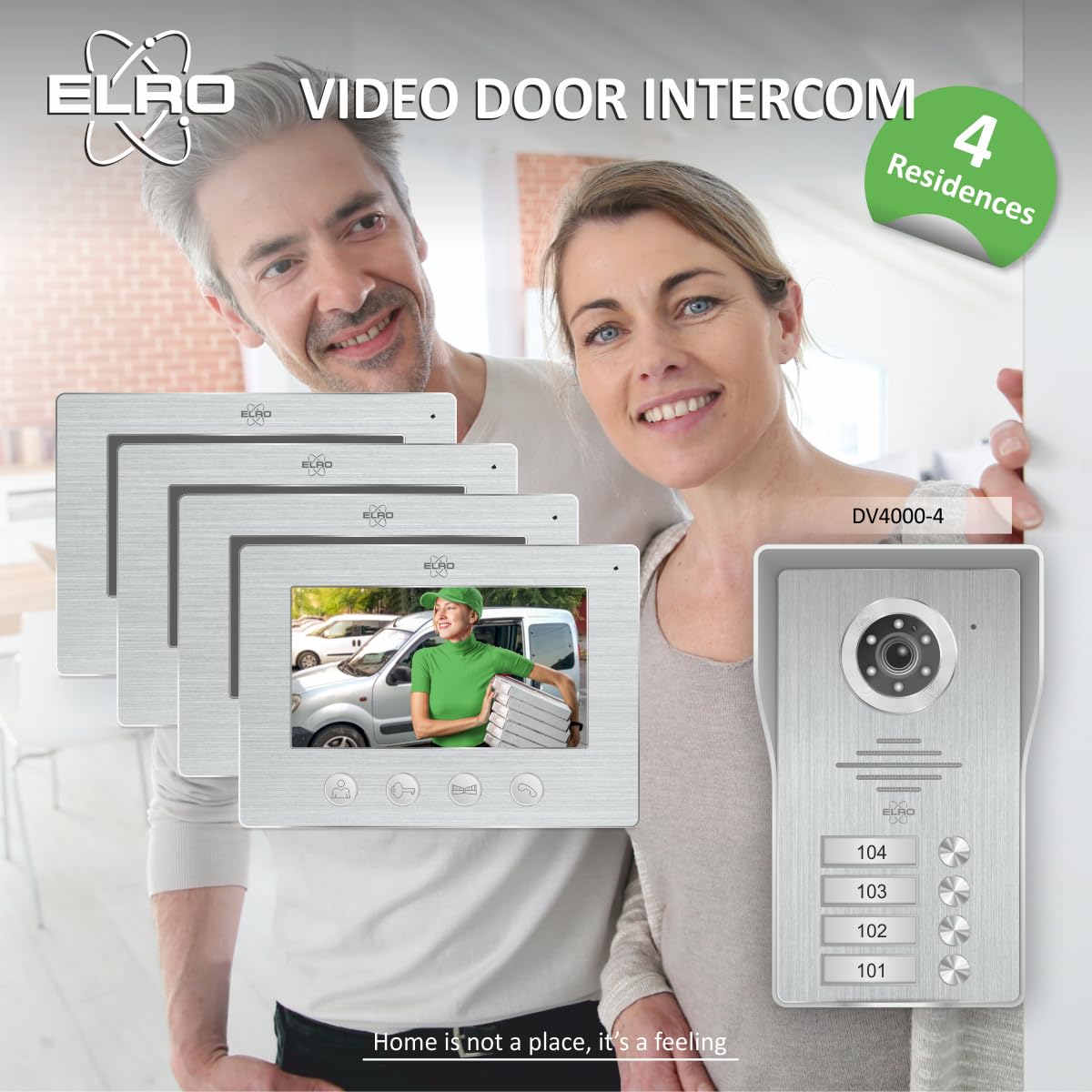 ELRO DV4000-4 Kit de Videoportero │ 4 Apartamentos │ Cámara 1080P Full HD con visión Nocturna │ Cable de 4 Hilos │ 16 Tonos de Llamada