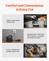 VEVOR Kit de Sierra de Cinta Portátil Inalámbrica, Corte Profundo de 12,7 cm con 360 W Motor sin Escobillas y Batería de 4 Ah, Velocidad Variable de 0 a 120 m/min, para Cortar Metal y Madera