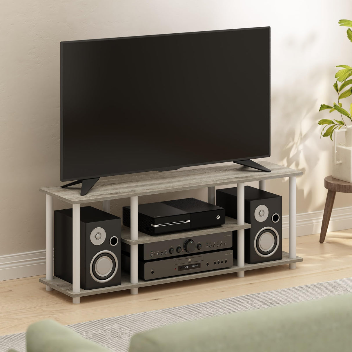 Furinno Soportes de TV de entretenimiento de 3 niveles Roble/Blanco