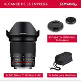 Samyang DSLR - Objetivo fotográfico para Nikon F Ae (20 mm, F1.8 ED, AS UMC), Negro