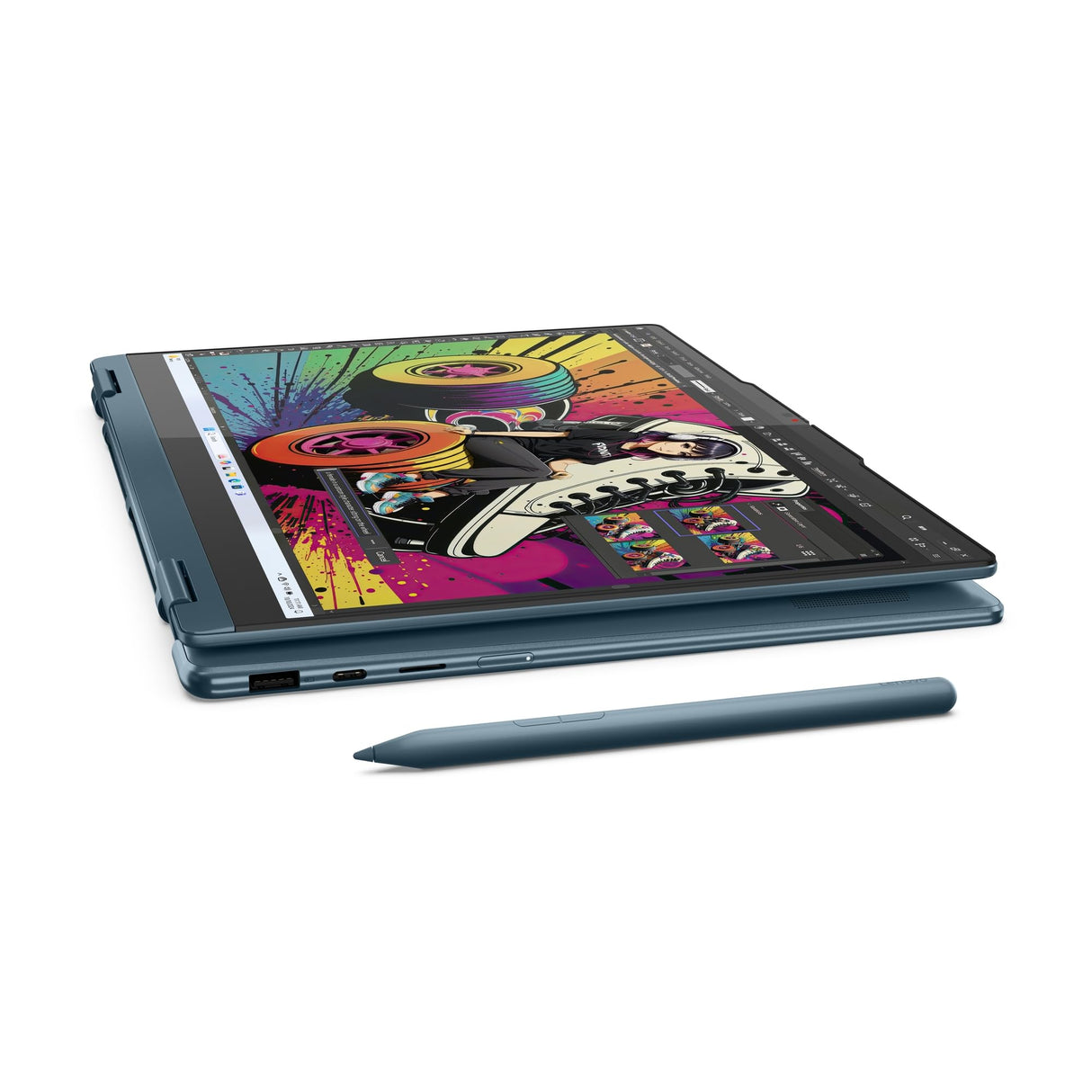 Lenovo Yoga 7 - Ordenador portátil 2 en 1, Copilot+PC, 14" WUXGA OLED, AMD Ryzen AI 7 350, 16 GB de RAM, SSD de 512 GB, AMD Radeon 860M, Win11, QWERTZ, Tidal Teal, 3 Meses Premium Care, Incluye Funda