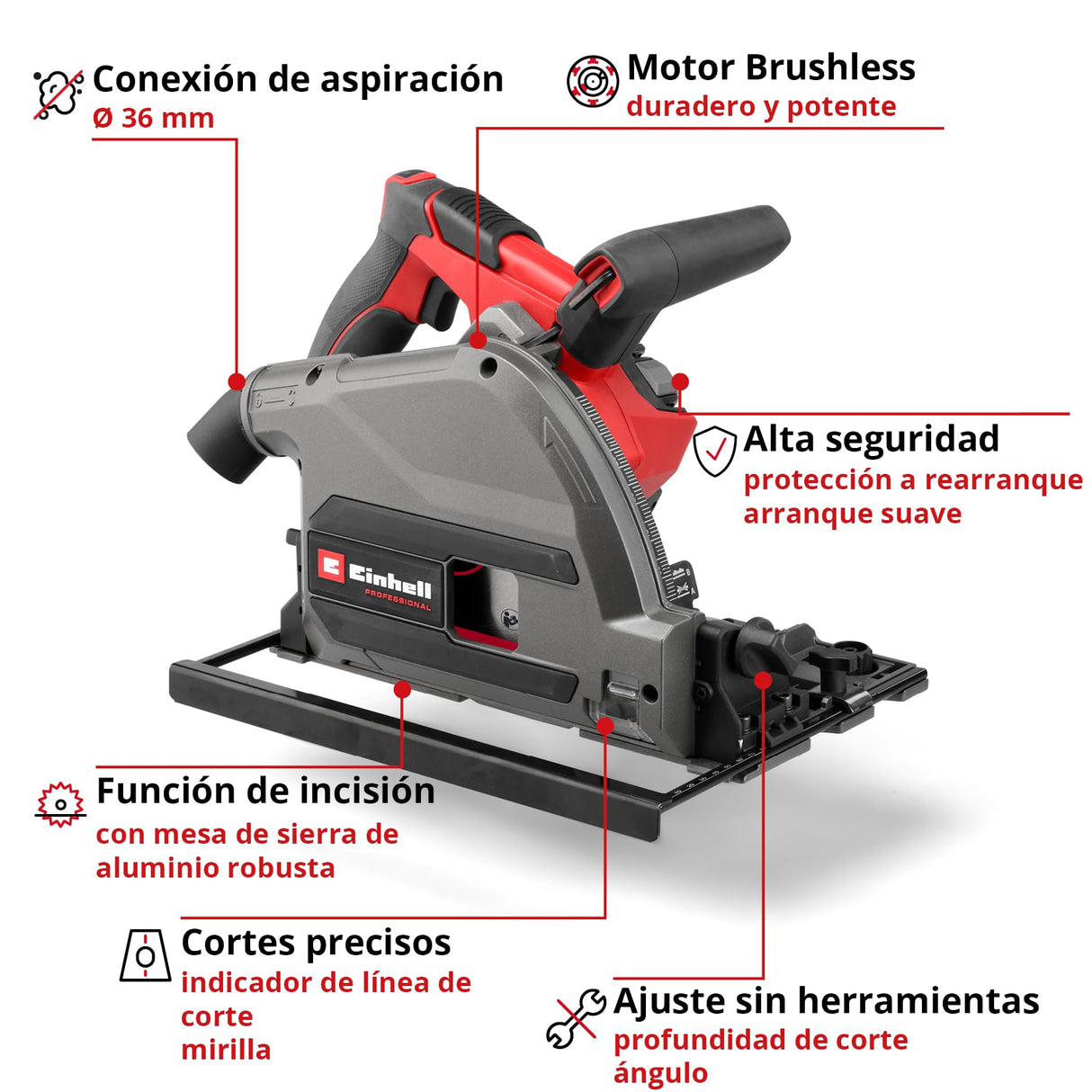 Einhell Professional Sierra de incisión con batería TP-PS 18/165 Li BL-Solo Power X-Change (18V, Ø 165 mm, hoja de sierra, Brushless, profundidad de corte 56 mm, ajuste sin herramientas, sin batería)