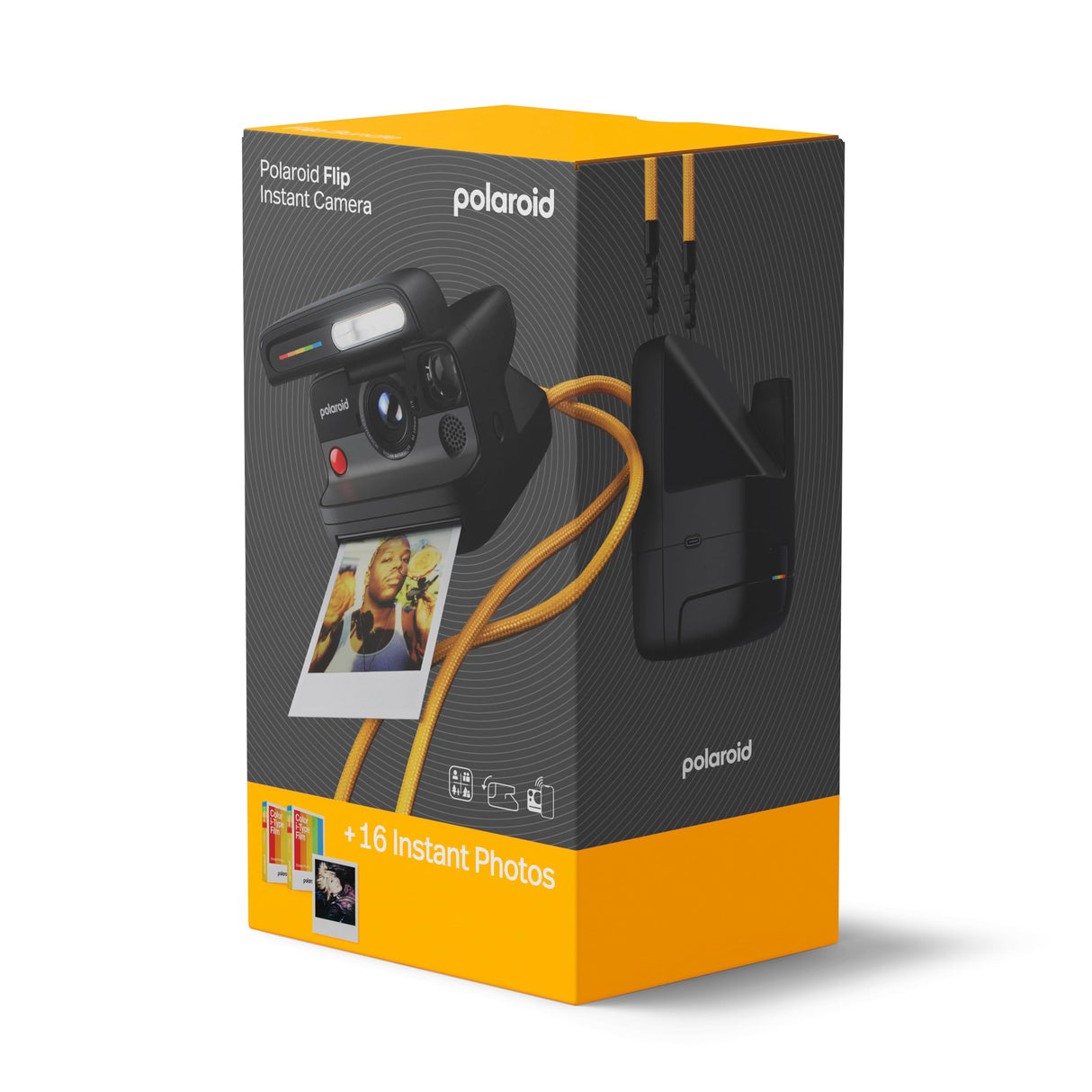 Polaroid Flip - Paquete de cámara instantánea Negra y película a Color (16 Fotos)