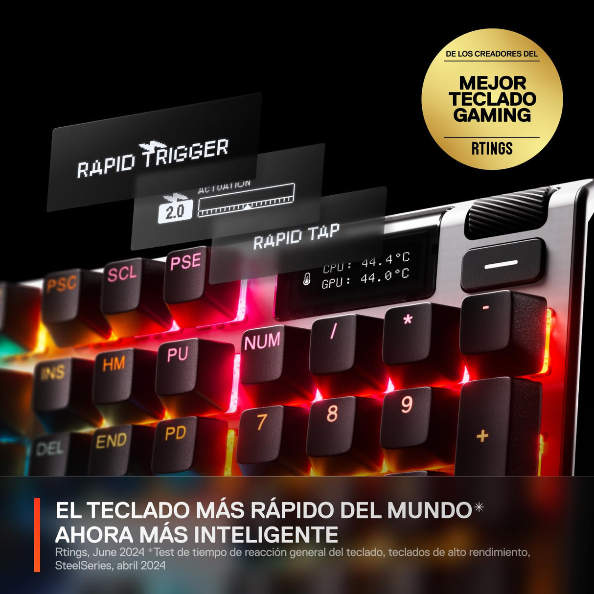 Steelseries Apex Pro Gen 3 Teclado Mecanico Gaming - HyperMagnetic Interruptores OmniPoint 3.0 - Accionamiento Ajustable - Rapid Trigger + Rapid Tap - Preajustes - Modo protección - USB-C - US QWERTY
