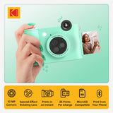 KODAK Smile+ Cámara Digital instantánea 2-en-1 y Impresora Bluetooth - 10MP, Lente giratoria con Efectos, Fotos Adhesivas Zink 2x3”, Imprime Desde App en Dispositivos Inteligentes - Verde