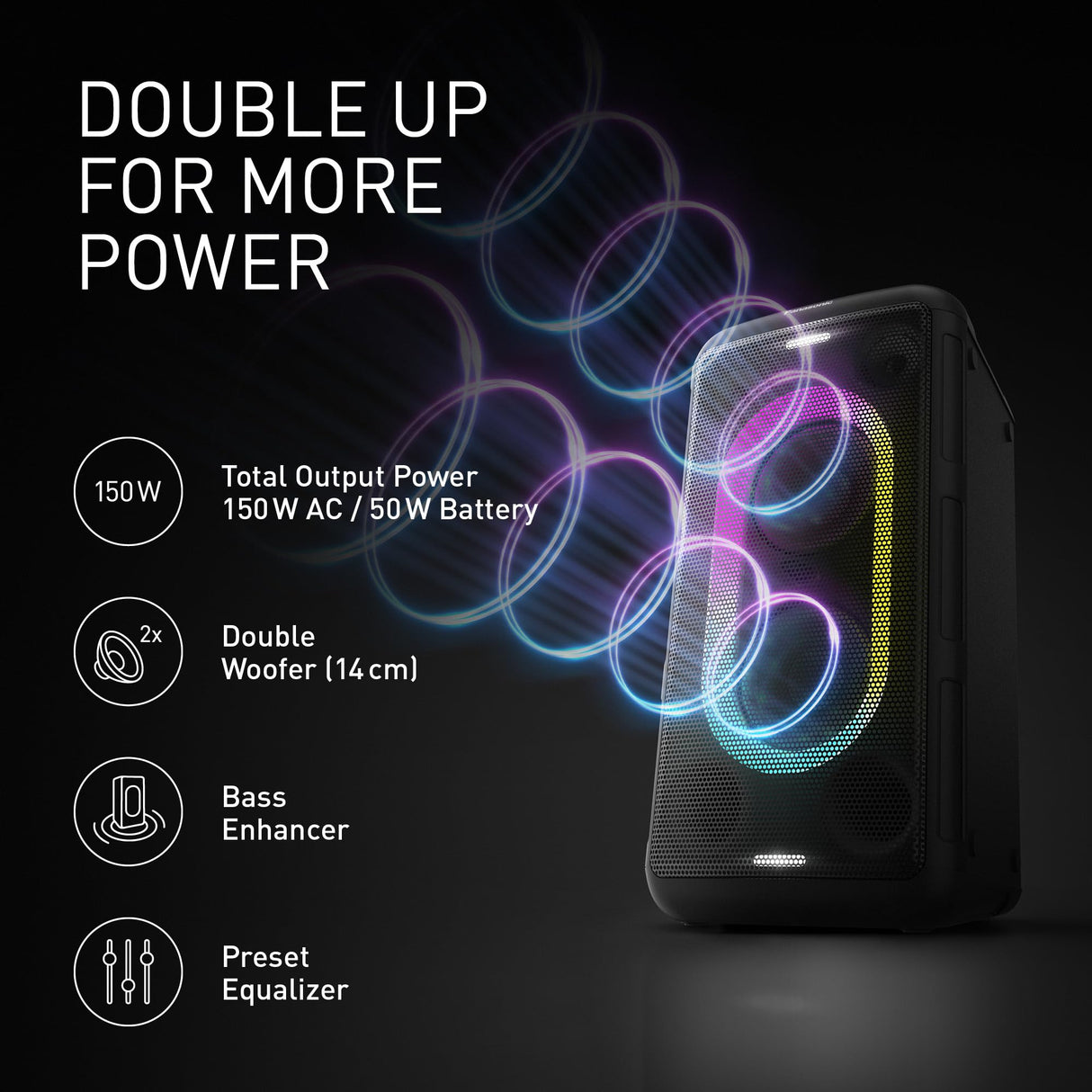 Panasonic SC-BMAX10E-K Altavoz Portátil para Fiestas con Bluetooth, Luces Integradas, 150 W, USB, Entrada Óptica para TV, Entradas de Guitarra y Micrófono para Karaoke, Negro