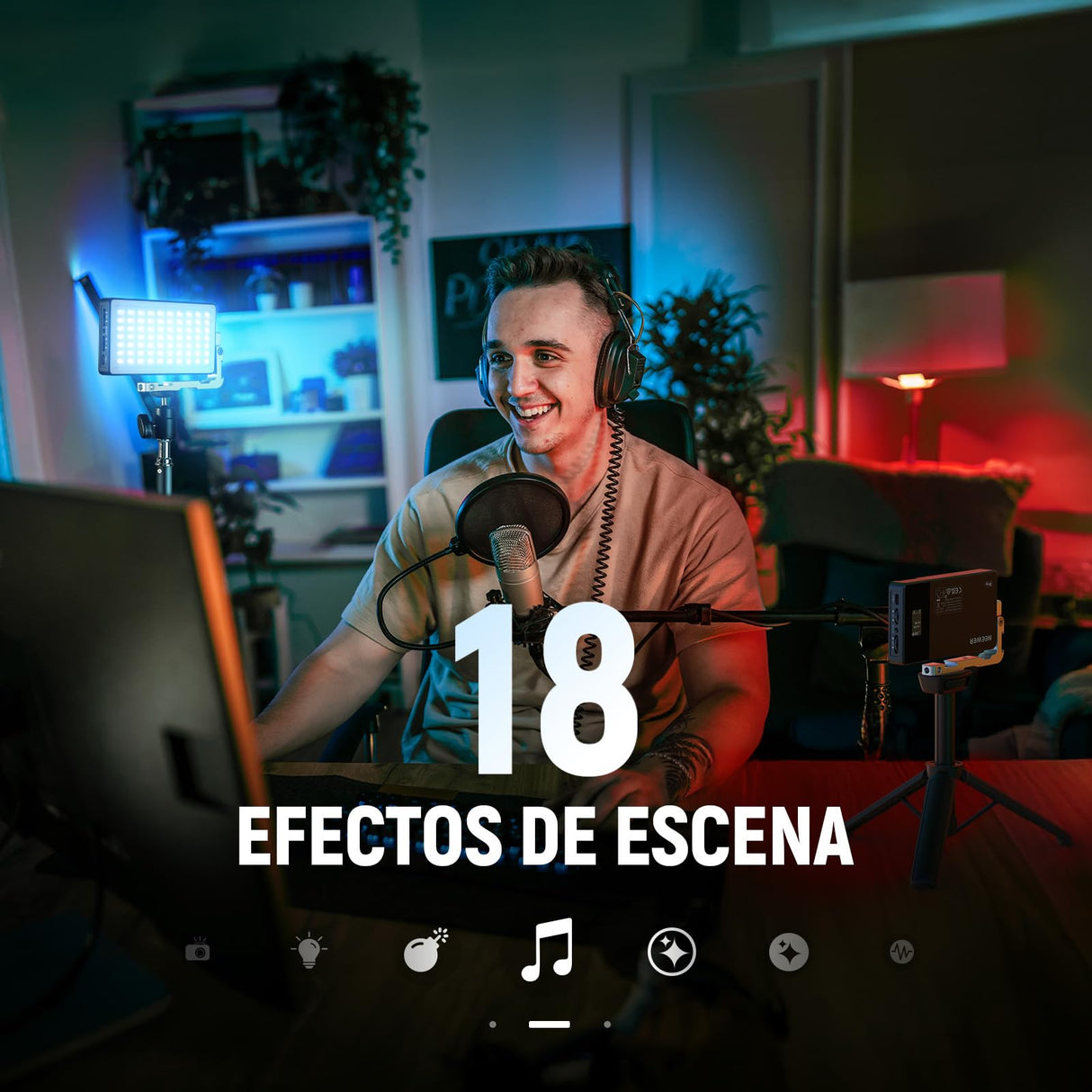 NEEWER - Lámpara de vídeo RGB de 12 W, Panel LED para Streaming, Selfie, 2500 K-10000 K CRI97+, Control App/2.4 G, batería 4300 mAh, Soporte de Escritorio para Vlogging, grabación de vídeo, Podcast