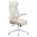 SONGMICS Silla de Oficina, Silla de Escritorio, Respaldo Ergonómico, Altura Ajustable, Reposabrazos Plegables, Silla Giratoria con Reposacabezas, Carga de 150 kg, Beige Capuchino OBN088K01