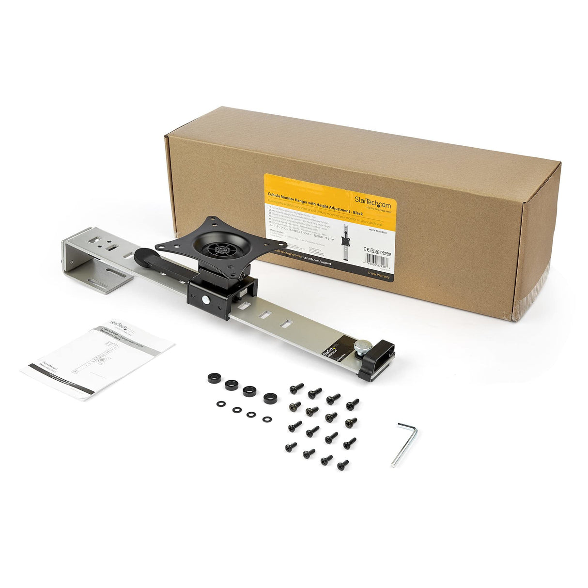 StarTech.com Soporte VESA de Cubículo para Monitor de hasta 34" - Ergonómico de Altura Ajustable - Instalación en Pared de Cubículo mediante Gancho o Abrazadera - para Cubículo de Oficina (ARMCBCLB)