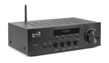 Dynavox VT-90 Amplificador estéreo Compacto, terminales de conexión atornillables para 4 Altavoces, Control Remoto, Entrada de Fono, transmisión BT, Negro