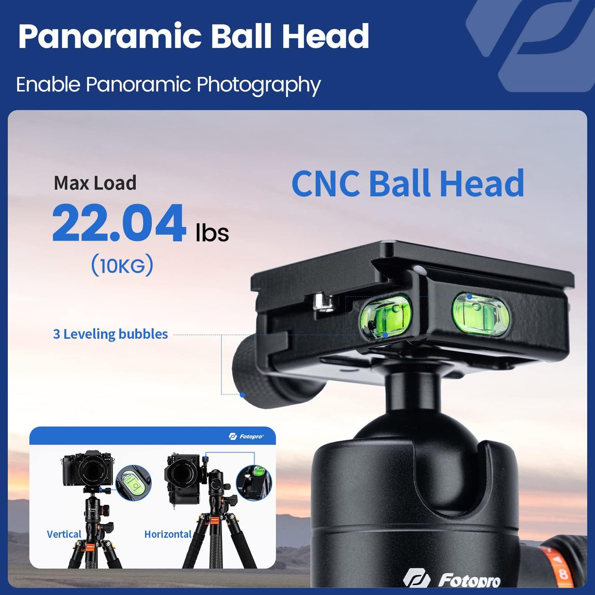 Fotopro Trípode Horizontal para cámara de 75 Pulgadas, Fibra de Carbono, Cabeza de Bola de 360 Grados, Placa de liberación rápida, trípode DSLR para cámara de Viaje, videocámara