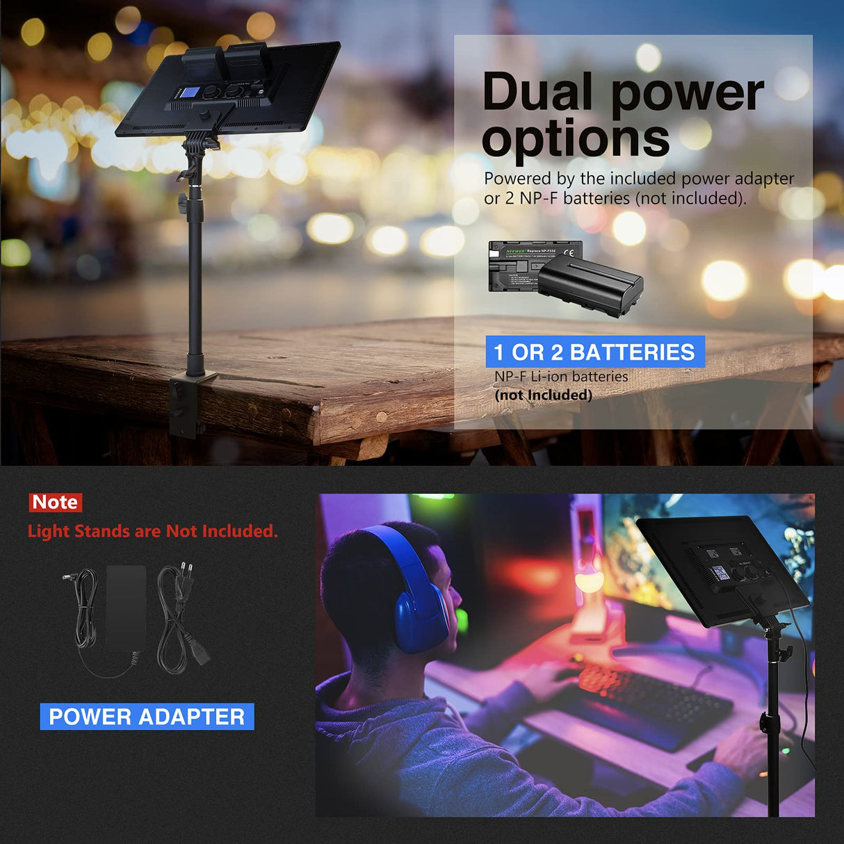 NEEWER NL288 Luz de Video LED con 2.4G Control Remoto 45W 4800Lux 3200K-5600K CRI 97+ Regulable Bicolor 18" Panel de Iluminación para Fotografía Youtube Live Streaming Videoconferencia Zoom Meeting