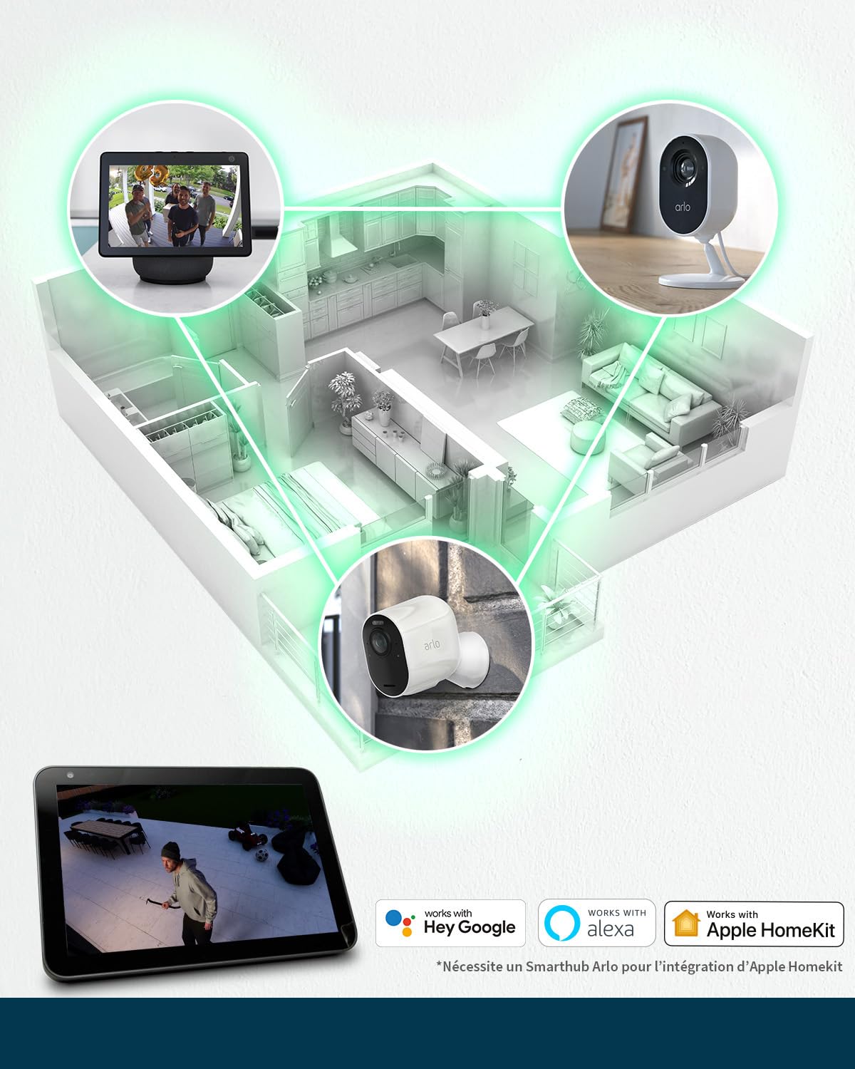 Arlo Ultra 2 Camara de Vigilancia WiFi Exterior 4K, Camara de Vigilancia WiFi Interior, Sensor de Movimiento, Alarmas Para Casa, Visión Nocturna Color, Prueba Arlo Secure Incluida , 3 Cámaras, Blancas