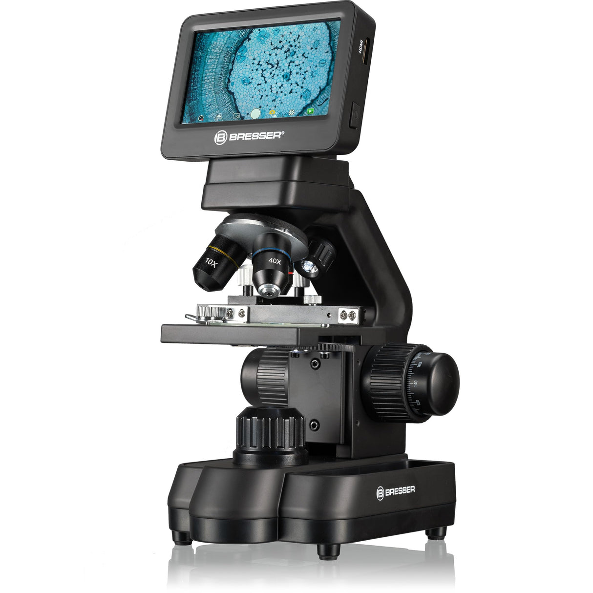 Bresser Biolux Touch - Microscopio LCD de 5 MP para Escuela y Hobby, con Mesa mecánica Cruzada, HDMI, USB y SD, Negro