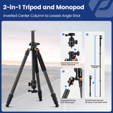 Fotopro Trípode Horizontal para cámara de 75 Pulgadas, Fibra de Carbono, Cabeza de Bola de 360 Grados, Placa de liberación rápida, trípode DSLR para cámara de Viaje, videocámara