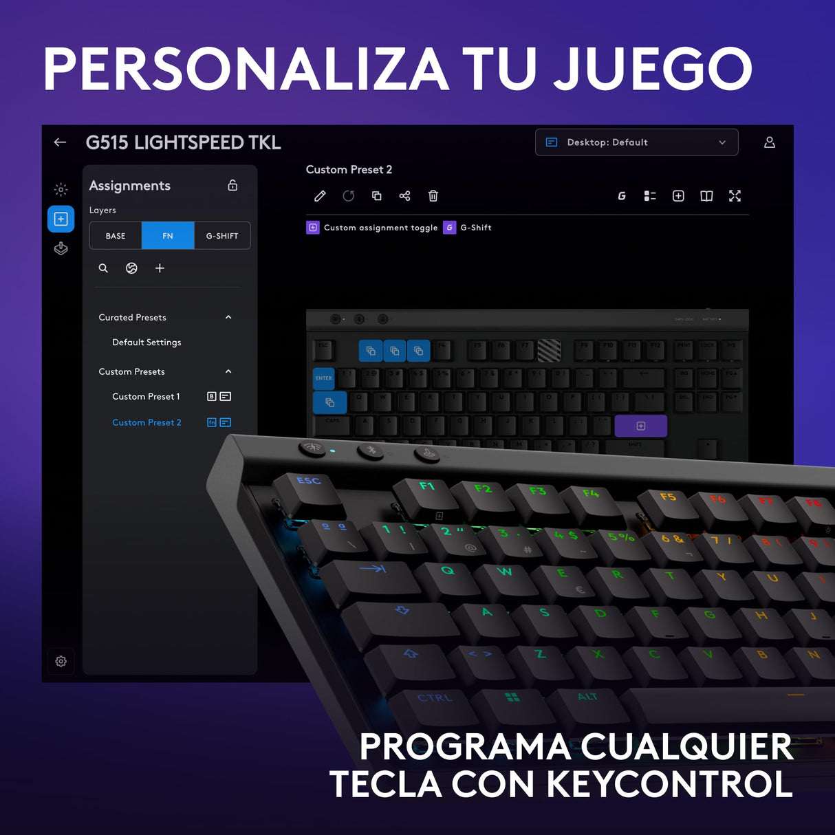 Logitech G G515 Lightspeed TKL de Perfil bajo Teclado para Gaming inalámbrico, RGB LIGHTSYNC, diseño Fino sin Teclado numérico, Teclas de PBT, interruptores mecánicos táctiles, QWERTY Español - Negro
