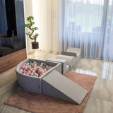 KiddyMoon 90X30cm/200 Bolas Piscina De Bolas ∅ 7Cm para Ninos Cuarto Angular Hecha En La UE, Grisclr:Blanco/Gris/Rosa Clr