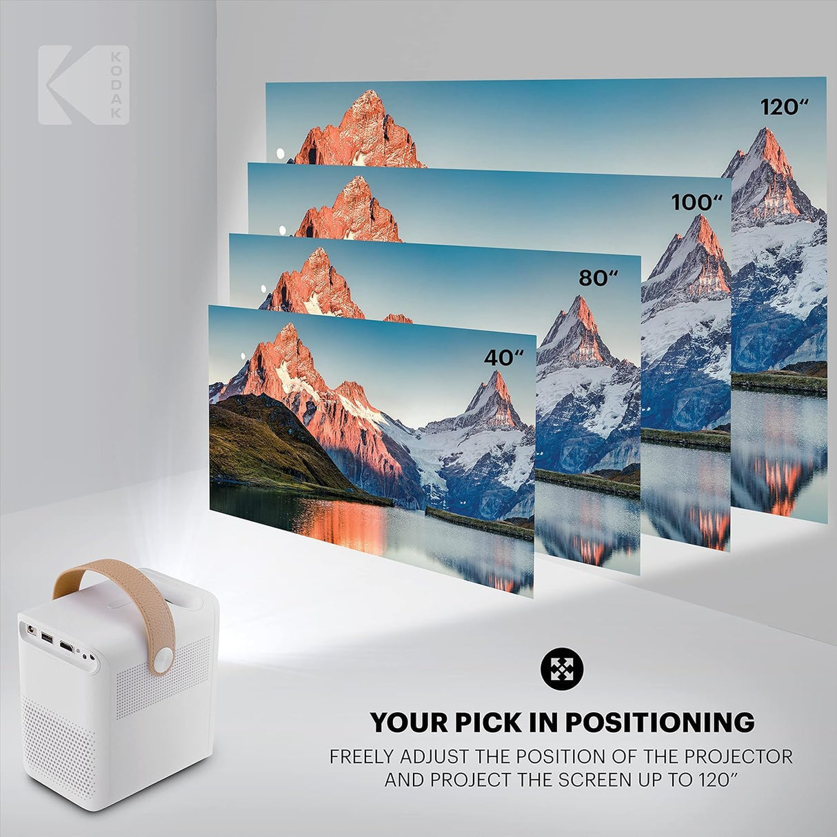 KODAK Proyector Inteligente FLIK HD9, Mini película portátil Blanca para Interiores y Exteriores, FHD 1080p para Pantallas de hasta 120"