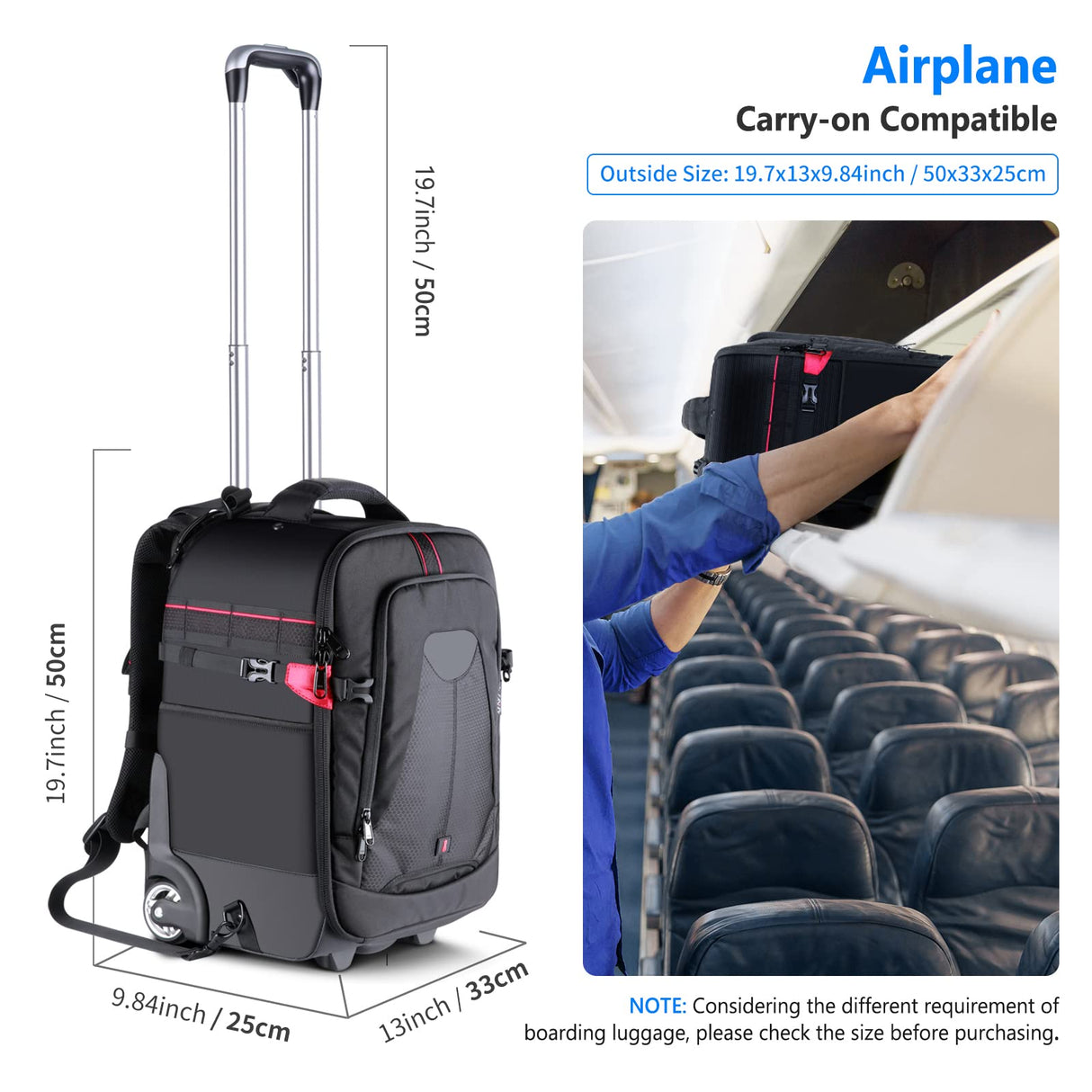 Neewer Maletín con Ruedas 2 en 1 para Cámaras: Antigolpes Acolchado y Extraíble, Asa Retráctil Oculta, para Cámara, Trípode, Flash, Lentes y Portátil. para Viajes en Avión