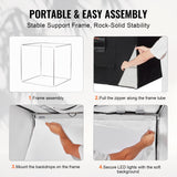 VEVOR Caja de Luz para Estudio Fotográfico 100x100 cm 5600K Caja de Fotos para Fotografía 210 Luces Led 5 Fondos Adaptador de Corriente Piezas de Esquina de Tela Suave CRI ≥95 para Fotografía