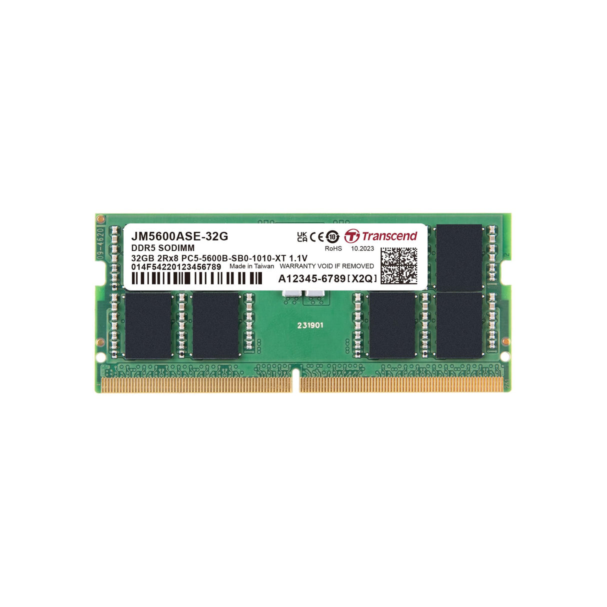 Transcend Módulo de Memoria JetRam JM5600ASE DDR5 32GB - 5600MT/s, 1.1V Bajo Voltaje, para Workstations de Alto Rendimiento/Juegos - JM5600ASE-32G