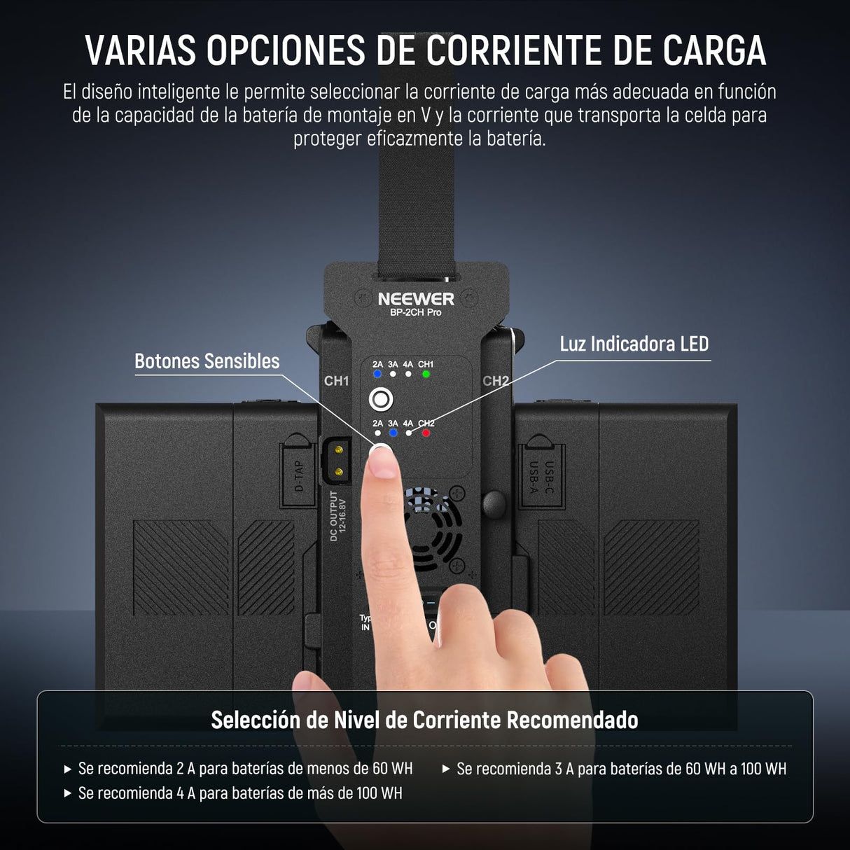 NEEWER V Mount Cargador Batería Doble Canal con Carga Rápida 100W PD USB C, Salidas DC 48V/DC24V/100W PD/D Tap, Cargador de Metal Multifuncional Compatible con SmallRig NEEWER PS099E VB99, BP-2CH Pro