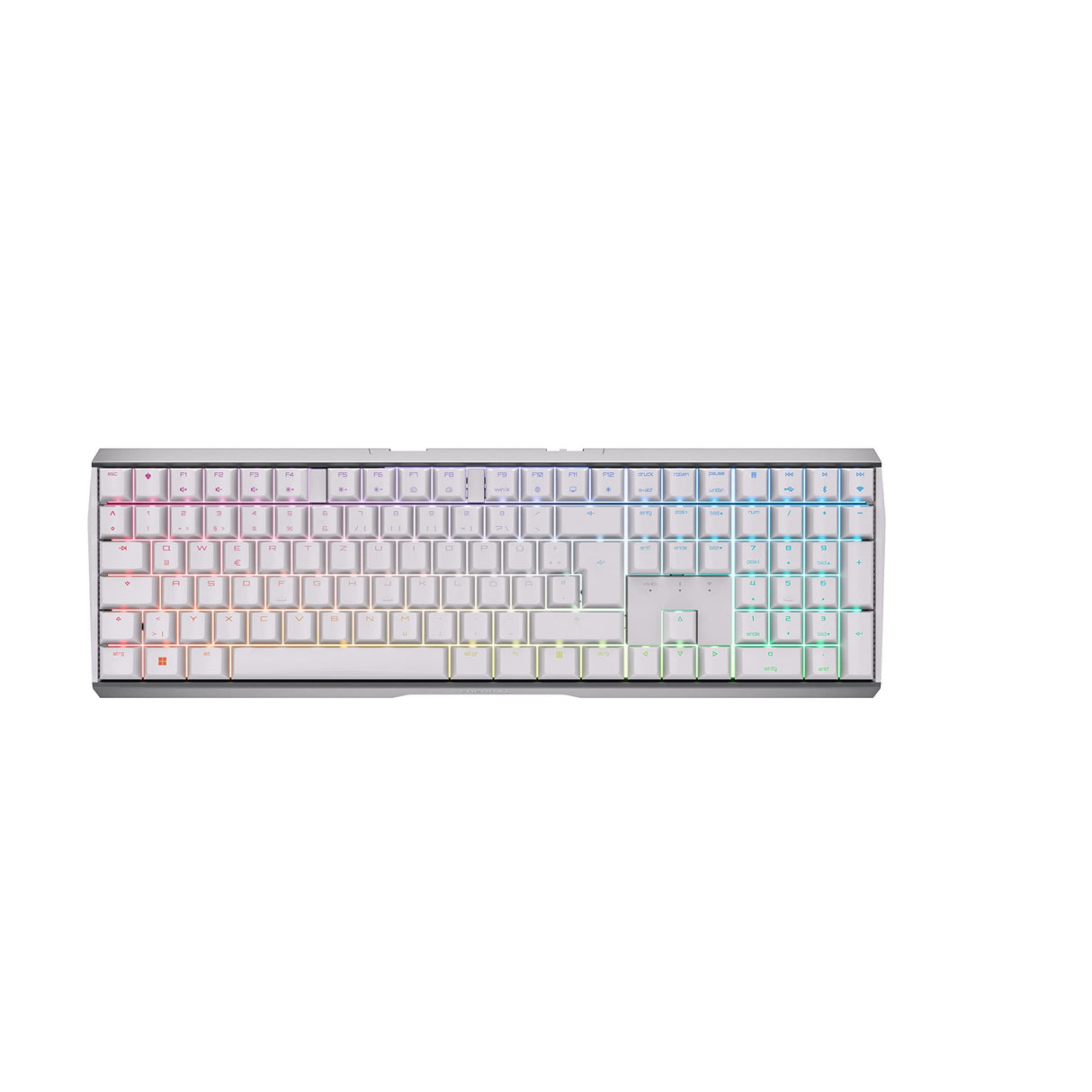 CHERRY MX 3.0S Wireless, teclado Gaming mecánico inalámbrico con iluminación RGB, distribución de teclado alemán (QWERTZ), conexión Bluetooth, radiofrecuencia o cable, switches MX BROWN, blanco