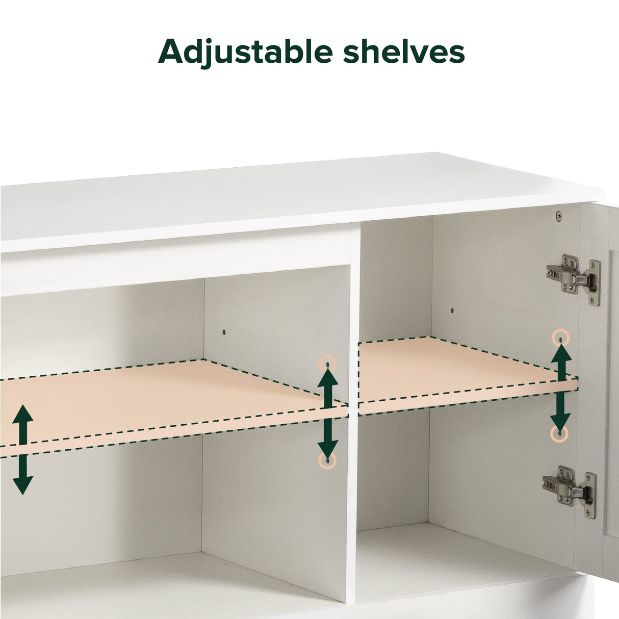 Zinus Bennett Mueble TV - Mueble TV 147x40x60 cm - Mueble con estantes y puertas - Blanco