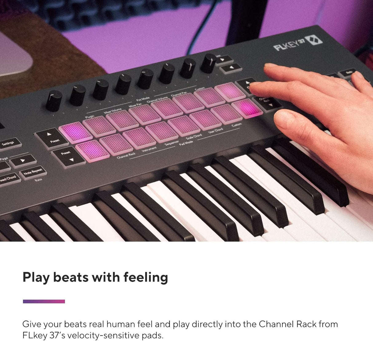 Novation FLkey 37, controlador de teclado - integración perfecta con FL Studio y modos Chord y Scale. Todo el software que necesitas para producir música