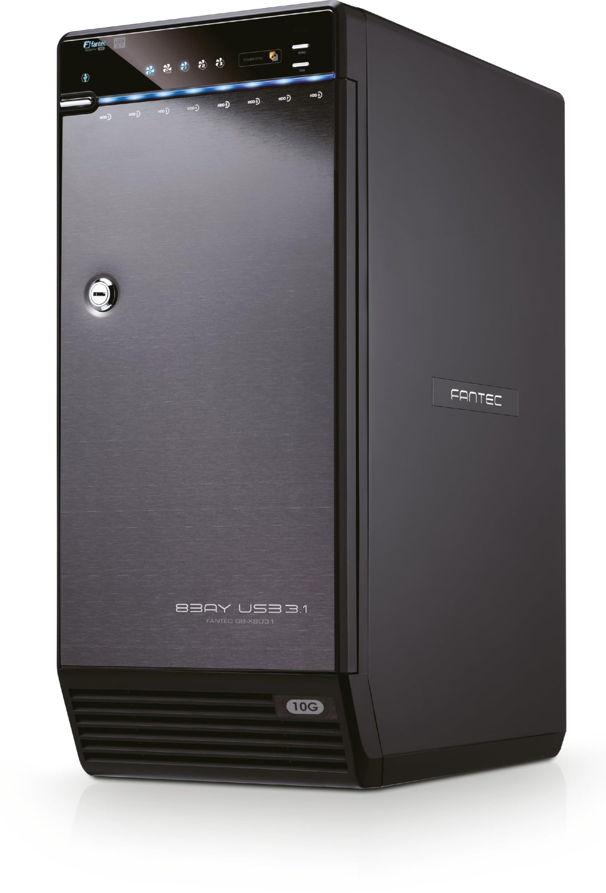 FANTEC 8X Hard Drive Enclosure USB-C 3.1 Gen2 10G for The Installation of 8X 3.5/2.5 Inch SATA I/II/III HDDs/SSDs. Automatic Fan with Internal Temperature Sensor, Lockable Metal housing, Black
